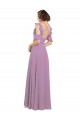 Compre lavanda oscura línea A Cuello Alto Gasa Largo Vestidos de dama de honor