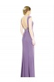 Compre lavanda oscura línea A Cuello Barco Cuello Alto Gasa Largo Vestidos de dama de honor
