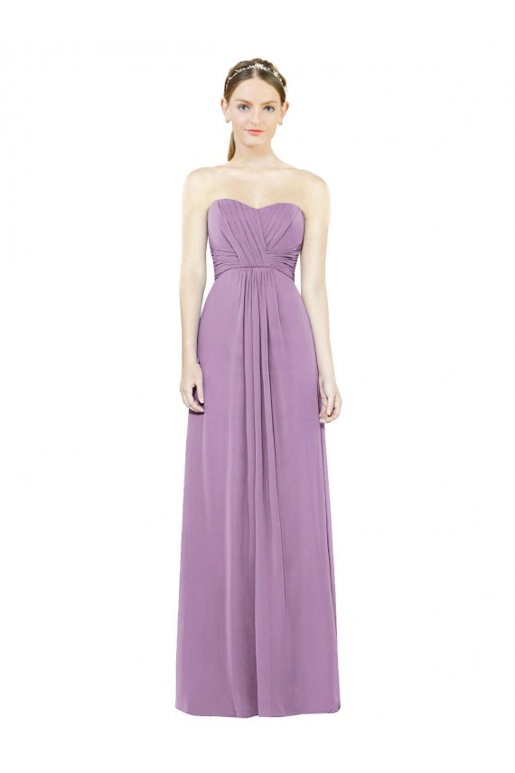 Compre lavanda oscura línea A Cuello de Corazón Gasa Largo Vestidos de dama de honor