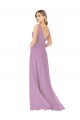 Compre lavanda oscura línea A Cuello en V Gasa Largo Vestidos de dama de honor