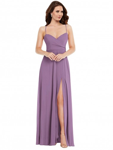 Compre lavanda oscura línea A Tirantes espagueti Gasa Largo Vestidos de dama de honor