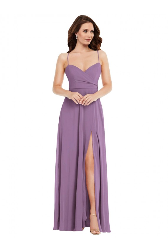 Compre lavanda oscura línea A Tirantes espagueti Gasa Largo Vestidos de dama de honor