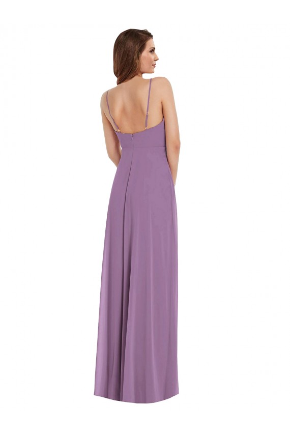 Compre lavanda oscura línea A Tirantes espagueti Gasa Largo Vestidos de dama de honor