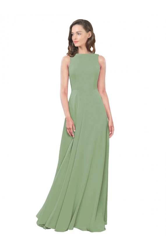 Compre línea A Cuadrado Cuello Alto Gasa Largo Vestidos de dama de honor