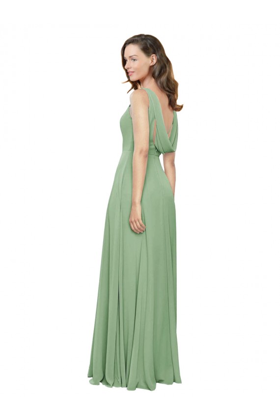 Compre línea A Cuadrado Cuello Alto Gasa Largo Vestidos de dama de honor