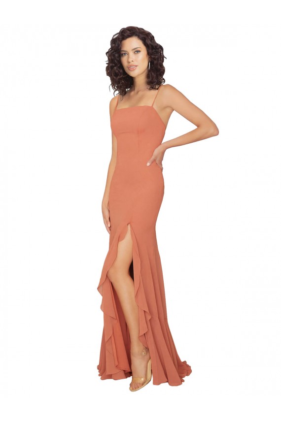 Compre línea A Cuadrado Gasa Largo Vestidos de dama de honor