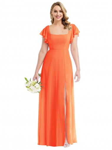 Compre línea A Cuadrado Gasa Largo Vestidos de dama de honor