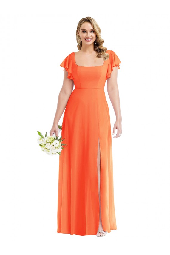 Compre línea A Cuadrado Gasa Largo Vestidos de dama de honor