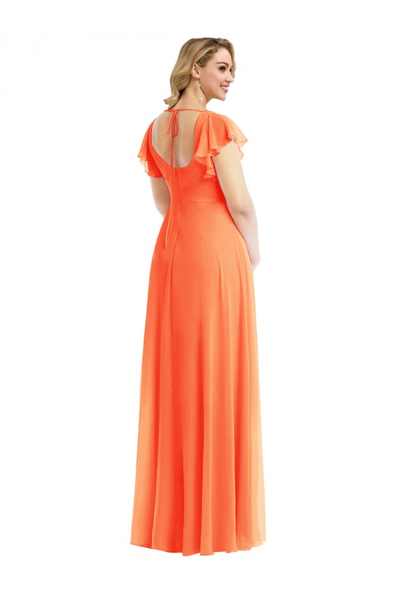 Compre línea A Cuadrado Gasa Largo Vestidos de dama de honor