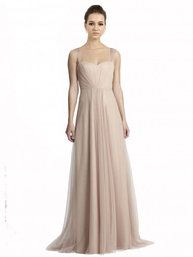 Compre línea A Cuadrado Tul Largo Vestidos de dama de honor