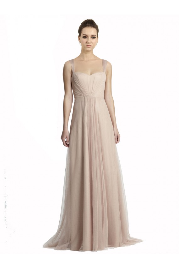 Compre línea A Cuadrado Tul Largo Vestidos de dama de honor