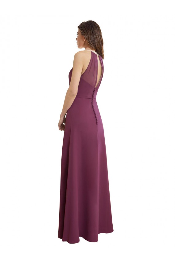 Compre línea A Cuello Alto Gasa Largo Vestidos de dama de honor