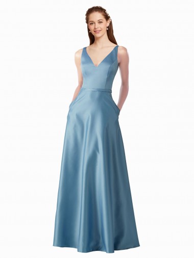 Compre línea A Cuello Alto Satén Largo Vestidos de dama de honor / Vestidos de fiesta