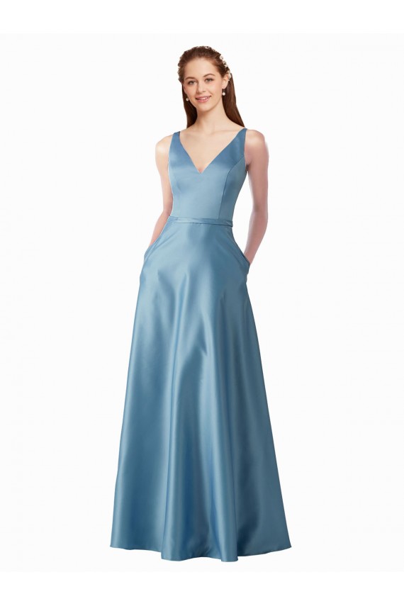 Compre línea A Cuello Alto Satén Largo Vestidos de dama de honor / Vestidos de fiesta