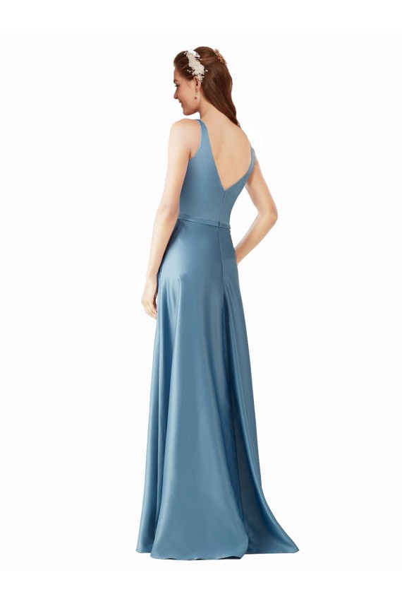 Compre línea A Cuello Alto Satén Largo Vestidos de dama de honor / Vestidos de fiesta