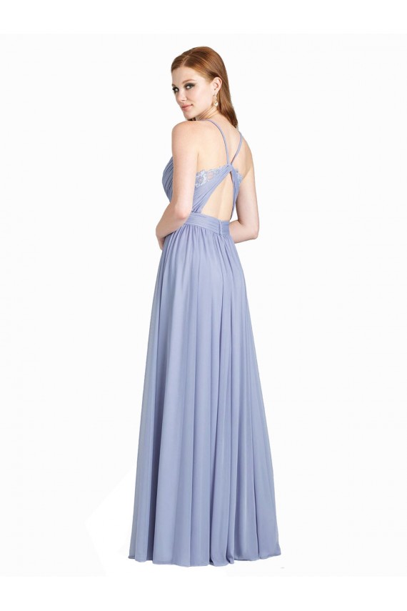 Compre línea A Cuello de Corazón Gasa Encaje Largo Vestidos de dama de honor