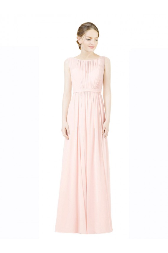 Compre línea A Cuello de Corazón Jewel Gasa Largo Vestidos de dama de honor