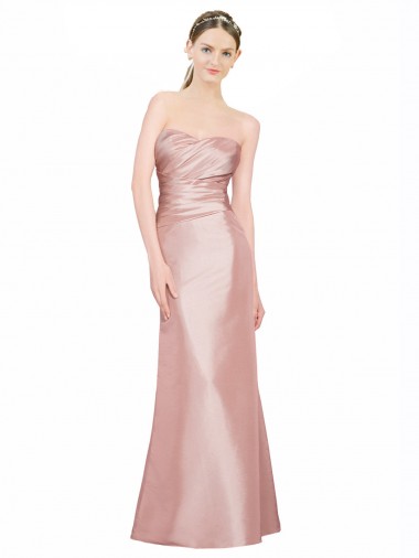 Compre línea A Cuello de Corazón Sin tirantes Satén elástico Largo Formales Vestidos de dama de honor / Vestidos de fiesta