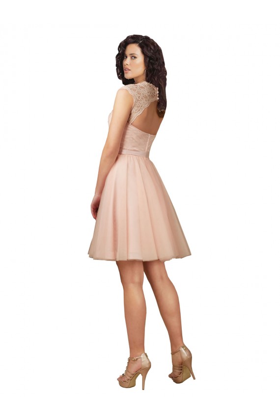 Compre línea A Cuello de Corazón Tul Encaje Corto Vestidos de dama de honor