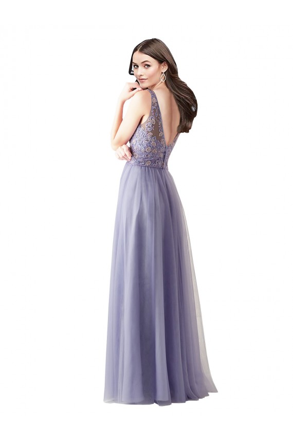 Compre línea A Cuello de Corazón Tul Encaje Largo Vestidos de dama de honor
