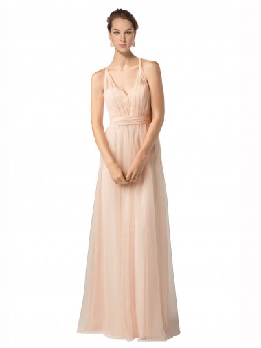 Compre línea A Cuello de Corazón Tul Largo Vestidos de dama de honor
