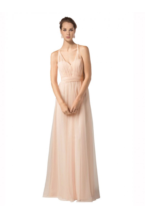 Compre línea A Cuello de Corazón Tul Largo Vestidos de dama de honor