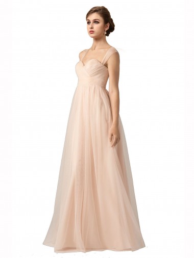 Compre línea A Cuello de Corazón Tul Largo Vestidos de dama de honor