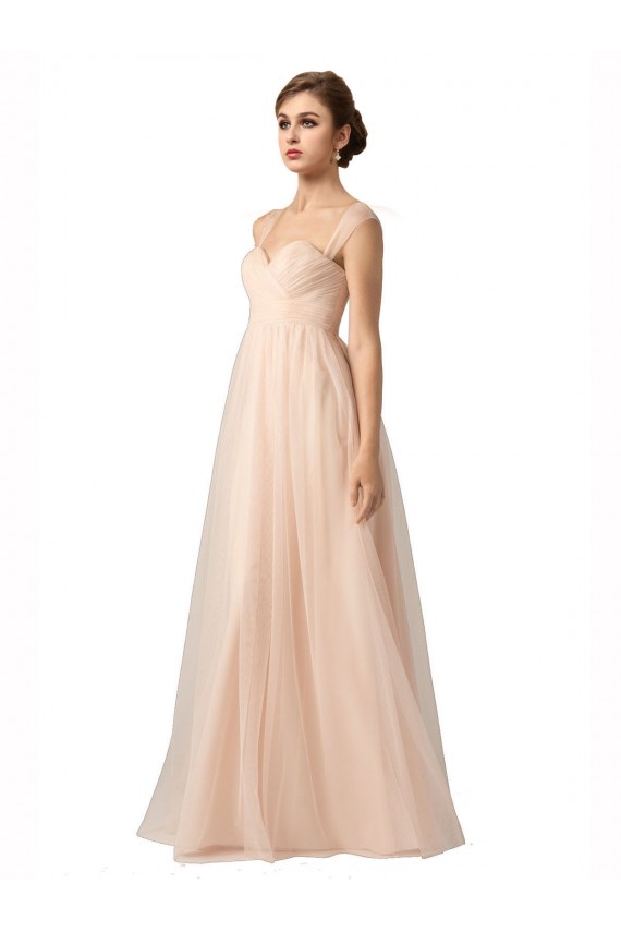 Compre línea A Cuello de Corazón Tul Largo Vestidos de dama de honor