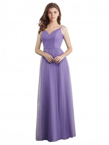 Compre línea A Cuello de Corazón Tul Largo Vestidos de dama de honor