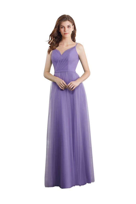 Compre línea A Cuello de Corazón Tul Largo Vestidos de dama de honor