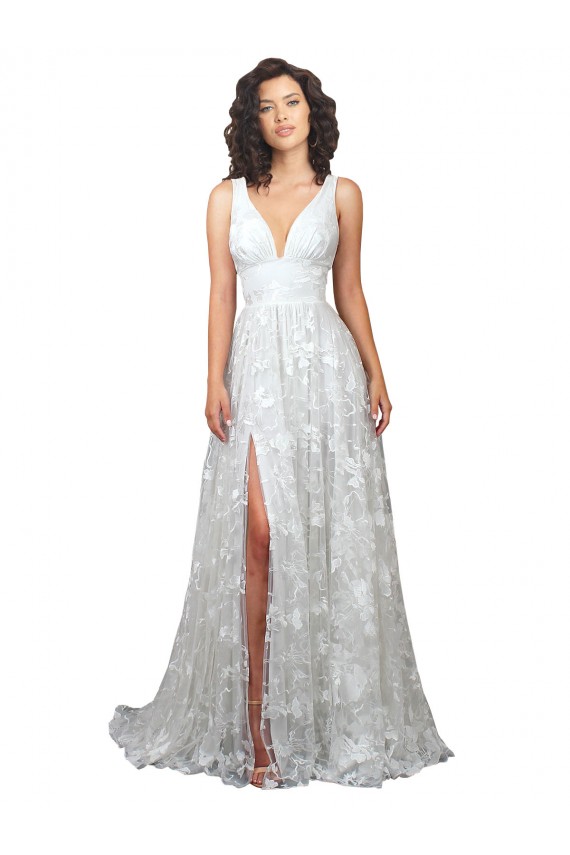 Compre línea A Cuello en V Cola capilla Encaje Vestidos de novia