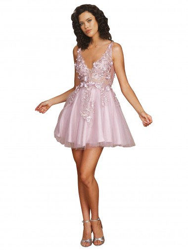 Compre línea A Cuello en V Corto Tul Corto Vestidos de dama de honor / Vestidos de cóctel / Vestidos para homecoming