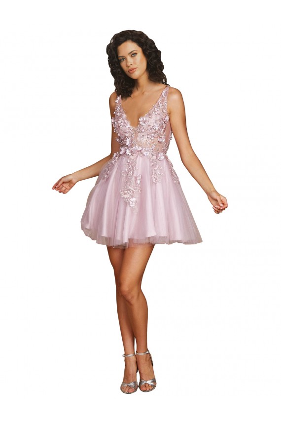 Compre línea A Cuello en V Corto Tul Corto Vestidos de dama de honor / Vestidos de cóctel / Vestidos para homecoming