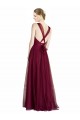 Compre línea A Cuello en V Cuello de Corazón Tul Largo Vestidos de dama de honor