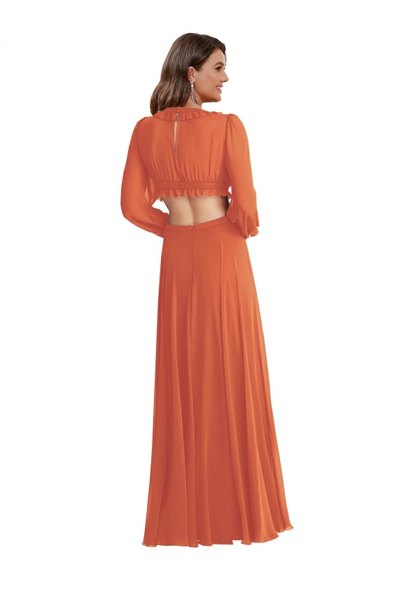 Compre línea A Cuello en V Gasa Largo Asimétrico Vestidos de dama de honor