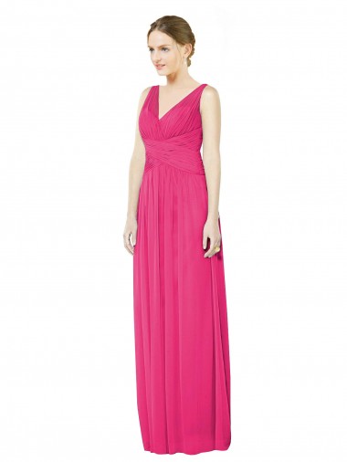 Compre línea A Cuello en V Gasa Largo Vestidos de dama de honor