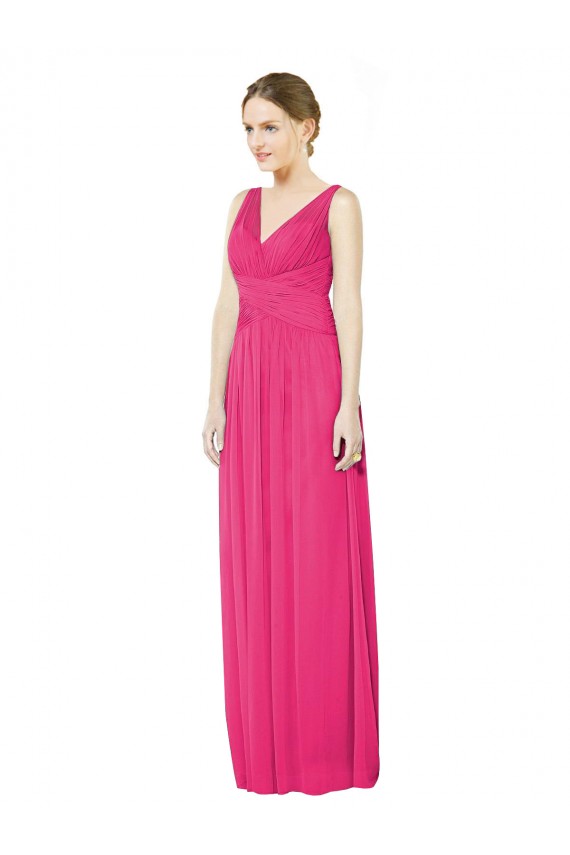 Compre línea A Cuello en V Gasa Largo Vestidos de dama de honor