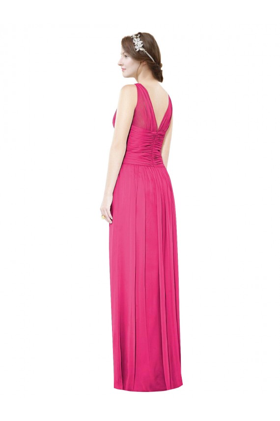 Compre línea A Cuello en V Gasa Largo Vestidos de dama de honor