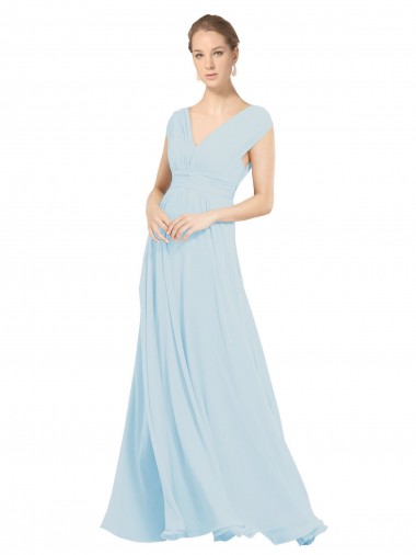 Compre línea A Cuello en V Gasa Largo Vestidos de dama de honor