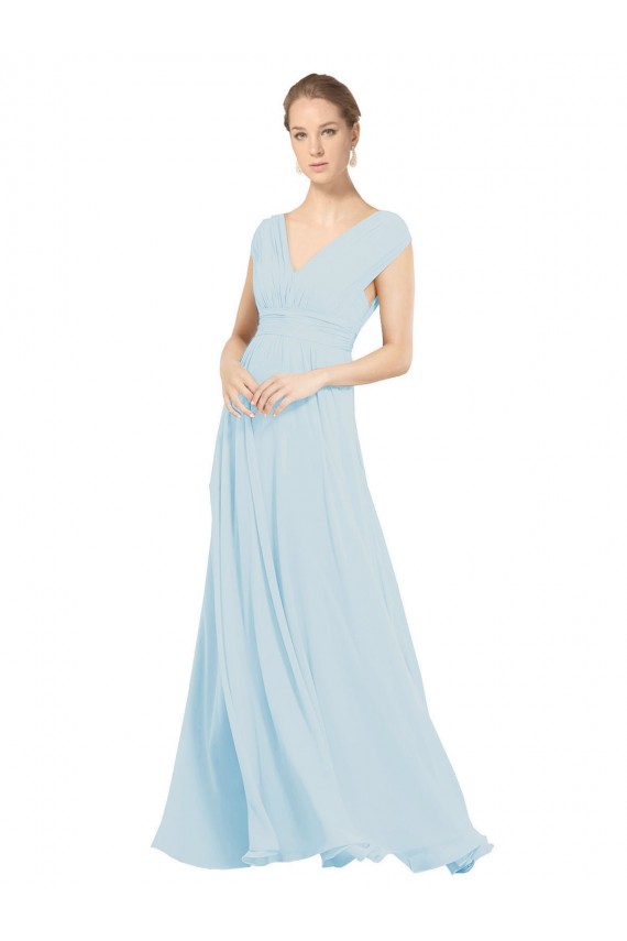 Compre línea A Cuello en V Gasa Largo Vestidos de dama de honor