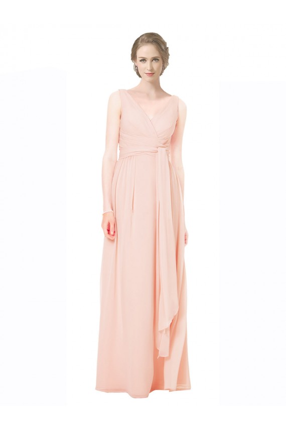 Compre línea A Cuello en V Gasa Largo Vestidos de dama de honor