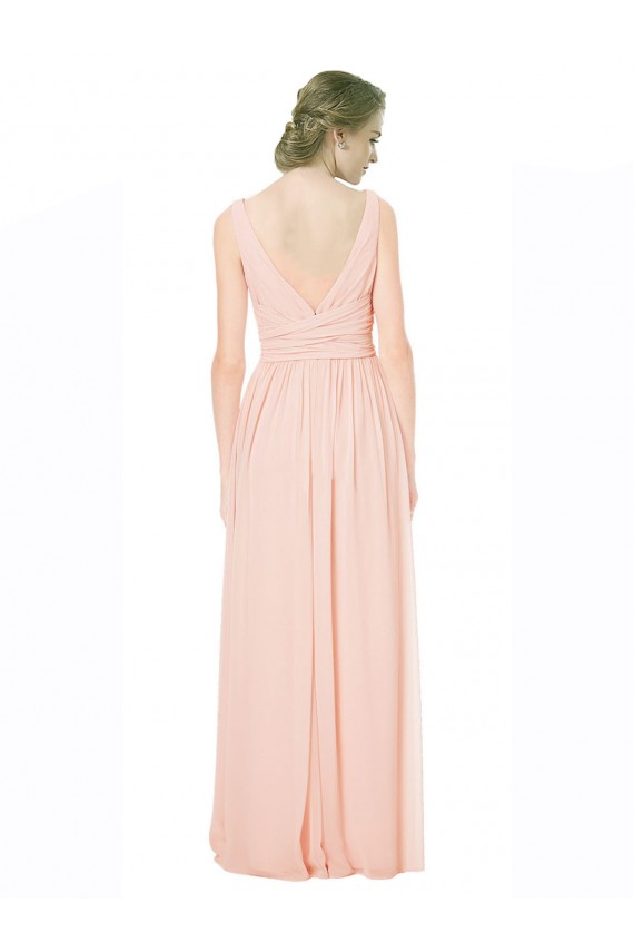Compre línea A Cuello en V Gasa Largo Vestidos de dama de honor