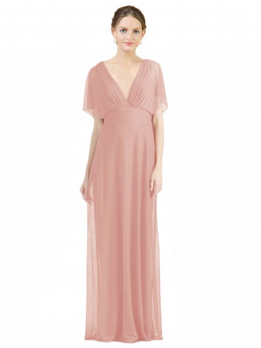 Compre línea A Cuello en V Gasa Largo Vestidos de dama de honor