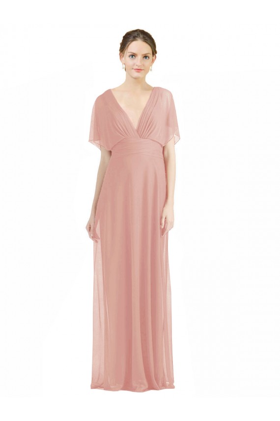 Compre línea A Cuello en V Gasa Largo Vestidos de dama de honor