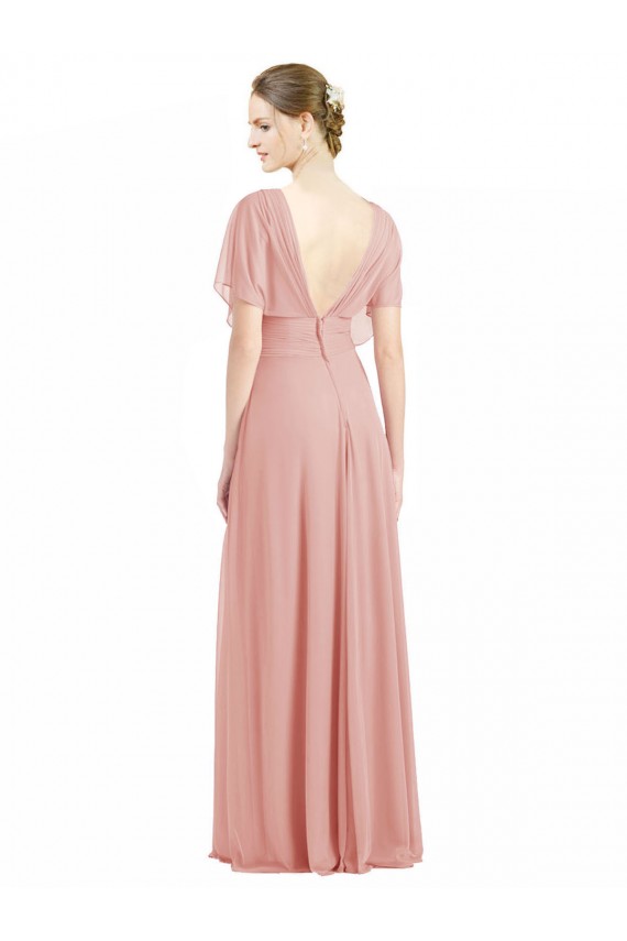 Compre línea A Cuello en V Gasa Largo Vestidos de dama de honor
