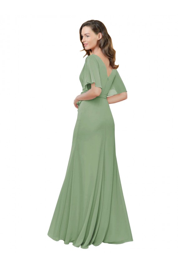Compre línea A Cuello en V Gasa Largo Vestidos de dama de honor