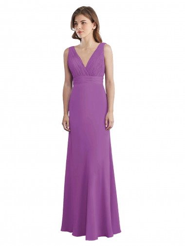 Compre línea A Cuello en V Gasa Largo Vestidos de dama de honor