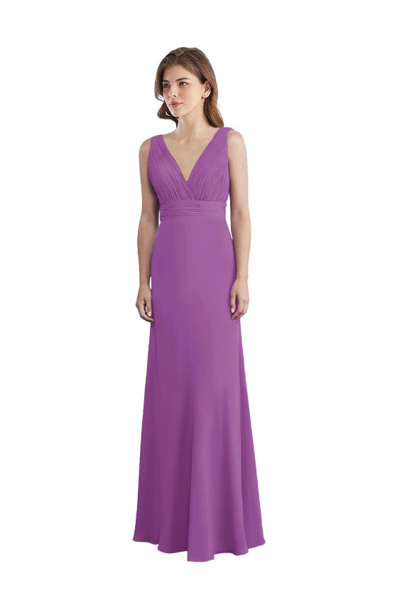 Compre línea A Cuello en V Gasa Largo Vestidos de dama de honor