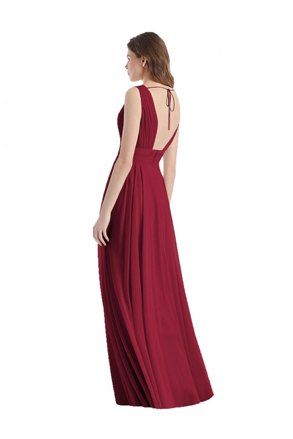 Compre línea A Cuello en V Gasa Largo Vestidos de dama de honor