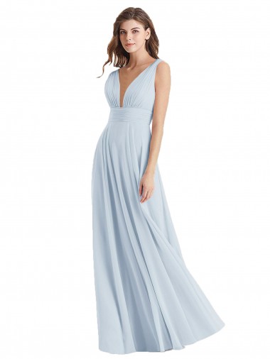 Compre línea A Cuello en V Gasa Largo Vestidos de dama de honor